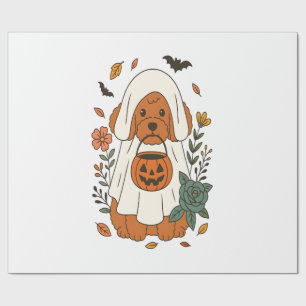Halloween-Pudel mit Herbstblumen Geschenkpapier