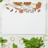 Halloween-Pudel mit Herbstblumen Geschirrtuch (Gefaltet)