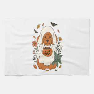 Halloween-Pudel mit Herbstblumen Geschirrtuch