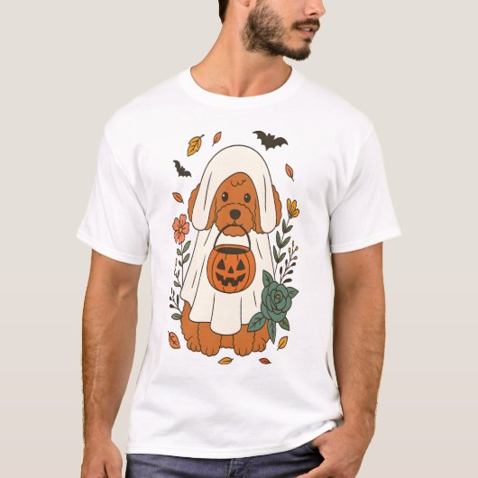Halloween-Pudel mit Herbstblumen T-Shirt (Vorderseite)