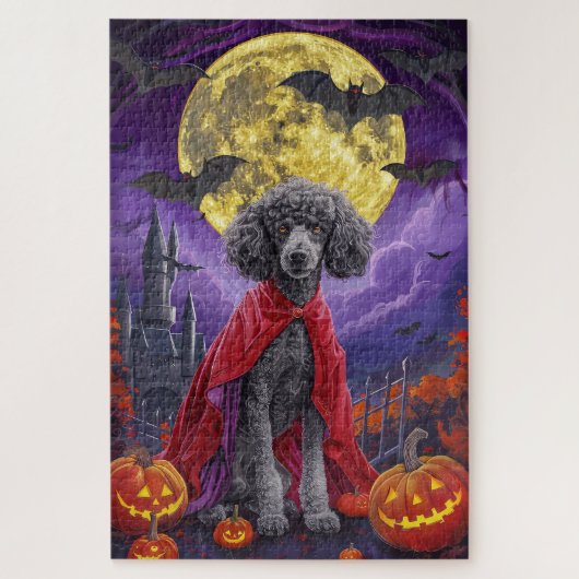 Halloween Pudel Vampir Kürbisse Gruselig Puzzle (Vertikal)