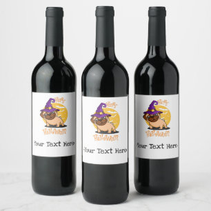 Halloween Puggy Bottle Labels Weinetikett