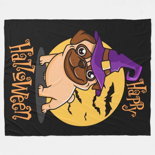 Halloween Puggy Fleece Blanket (Vorderseite (Horizontal))