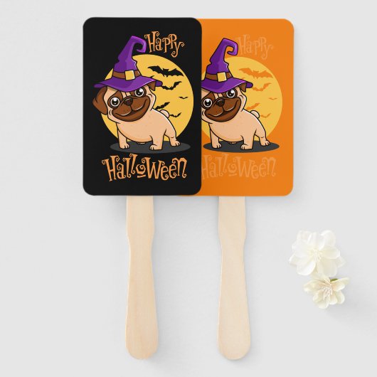 Halloween Puggy Hand Fans Fächer (Vorne und Hinten)