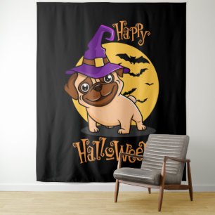 Halloween Puggy Tapestry Wandteppich