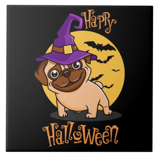 Halloween Puggy Tile Fliese (Vorderseite)