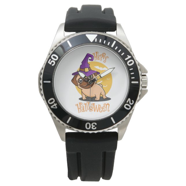 Halloween Puggy Watch Armbanduhr (Vorderseite)