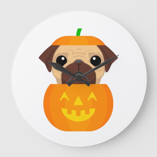 Halloween Pugkin Große Wanduhr (Vorderseite)