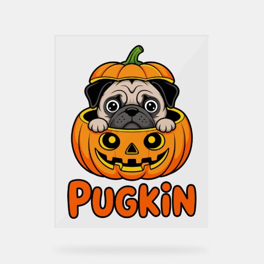 Halloween Pugkin, Pumpkin Mops Dog Acrylschild (Vorderseite)