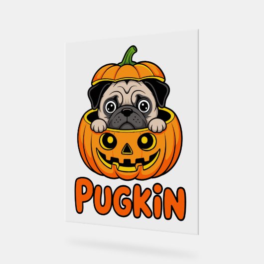 Halloween Pugkin, Pumpkin Mops Dog Acrylschild (Winkel)
