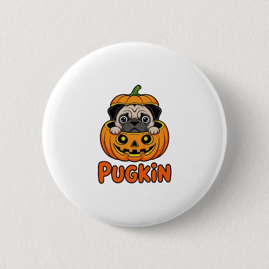 Halloween Pugkin, Pumpkin Mops Dog Button (Vorderseite)