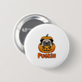 Halloween Pugkin, Pumpkin Mops Dog Button (Vorne & Hinten)