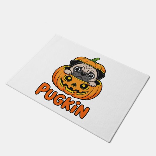 Halloween Pugkin, Pumpkin Mops Dog Fußmatte (Schrägansicht)