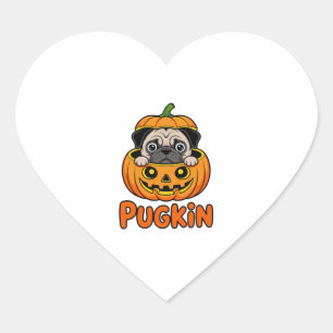 Halloween Pugkin, Pumpkin Mops Dog Herz-Aufkleber