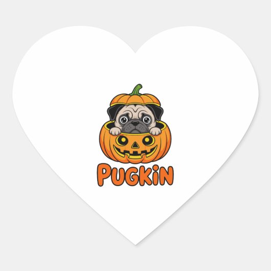 Halloween Pugkin, Pumpkin Mops Dog Herz-Aufkleber (Vorderseite)