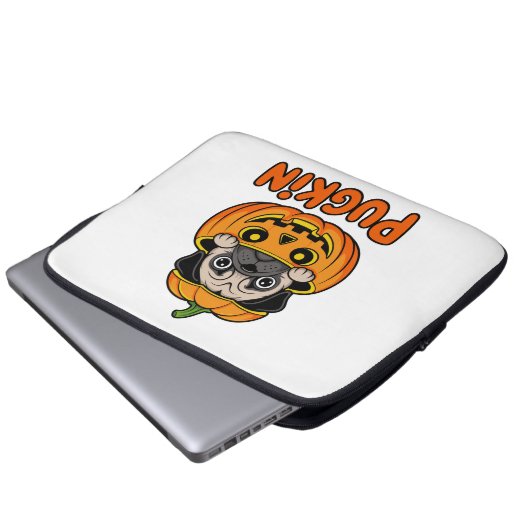 Halloween Pugkin, Pumpkin Mops Dog Laptopschutzhülle (Vorne Knopf)