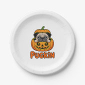 Halloween Pugkin, Pumpkin Mops Dog Pappteller (Vorderseite)