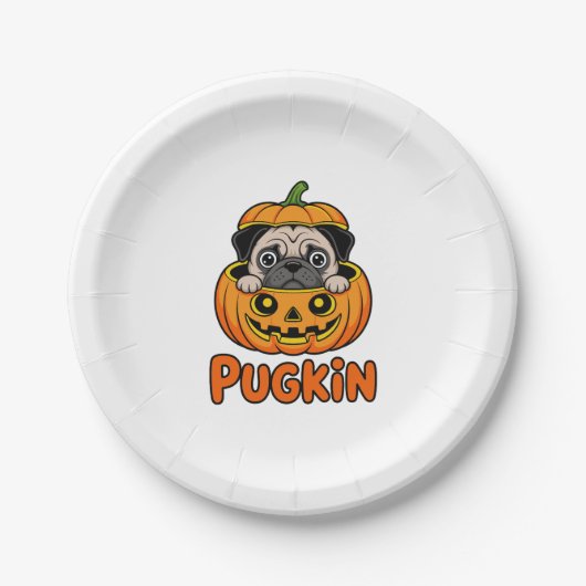 Halloween Pugkin, Pumpkin Mops Dog Pappteller (Vorderseite)