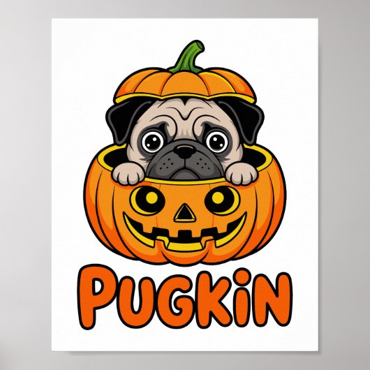 Halloween Pugkin, Pumpkin Mops Dog Poster (Vorne)