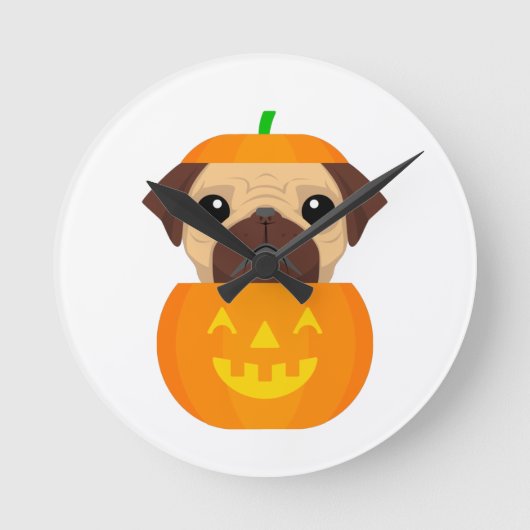 Halloween Pugkin     Runde Wanduhr (Vorderseite)