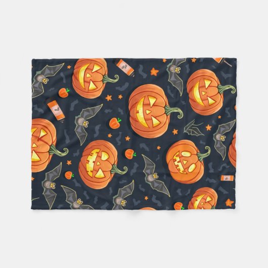 Halloween Pumkin Fleece Blanket (Vorderseite (Horizontal))