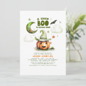 Halloween Pumpkin A Little Boo Boy Baby Dusche Einladung (Stehend Vorderseite)