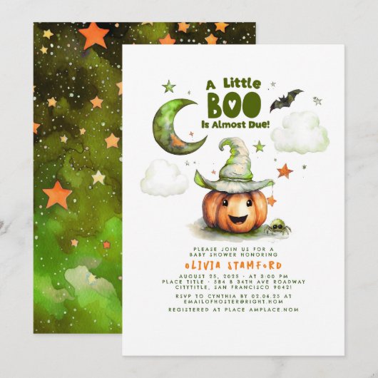 Halloween Pumpkin A Little Boo Boy Baby Dusche Einladung (Vorne/Hinten)