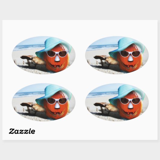 Halloween Pumpkin am Strand Ovaler Aufkleber (Blatt)