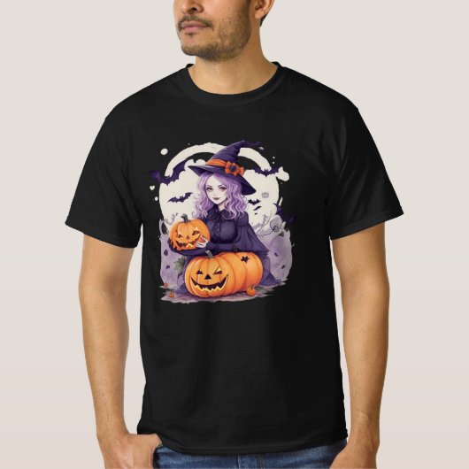 Halloween Pumpkin and halloween witch bats T-Shirt (Vorderseite)