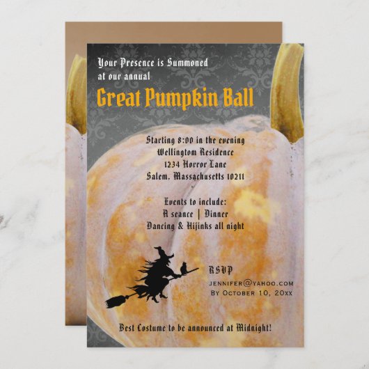 Halloween Pumpkin Ball + Menü Hexeneinladung Einladung (Vorne/Hinten)