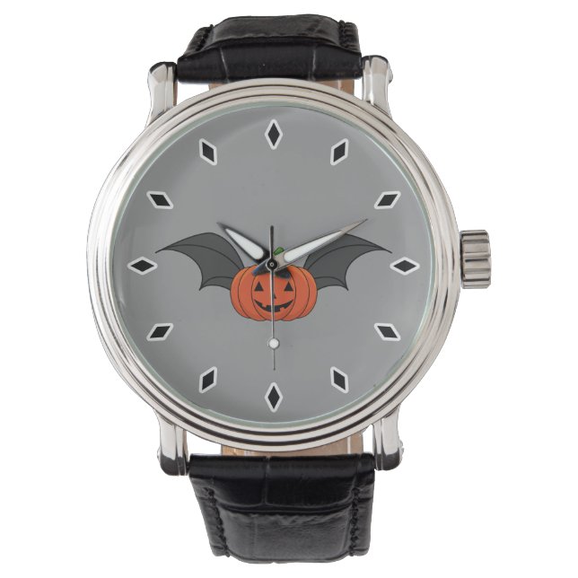 Halloween Pumpkin Bat Armbanduhr (Vorderseite)