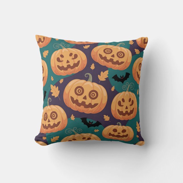 "Halloween Pumpkin & Bat Pattern Cushion" Kissen (Vorderseite)