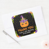 Halloween Pumpkin Birthday Black Danke Square Quadratischer Aufkleber (Umschlag)