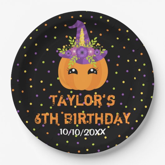 Halloween Pumpkin Birthday Black und Orange Paper Pappteller (Vorderseite)