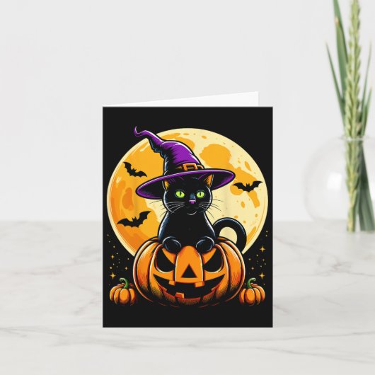 Halloween Pumpkin Black Cat Karte (Vorderseite)