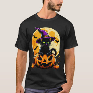 Halloween Pumpkin Black Cat T-Shirt