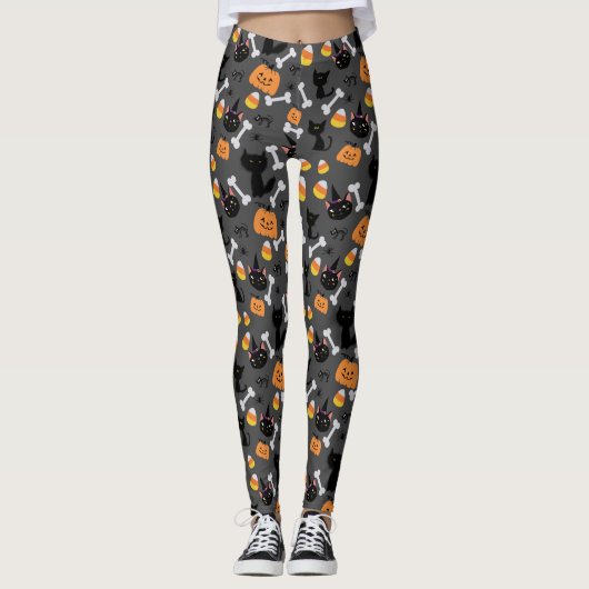 Halloween Pumpkin & Black Cats Nahtloses Muster Leggings (Vorderseite)