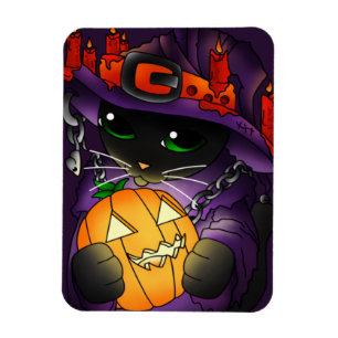 Halloween Pumpkin Black Hexe Cat Magnet