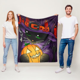 Halloween Pumpkin Black Hexenkatze Fleecedecke