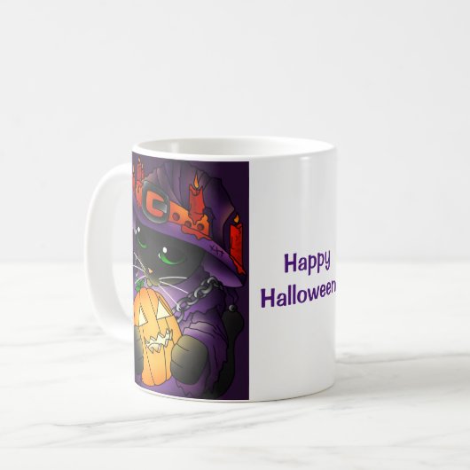 Halloween Pumpkin Black Hexenkatze Kaffeetasse (Vorderseite Links)
