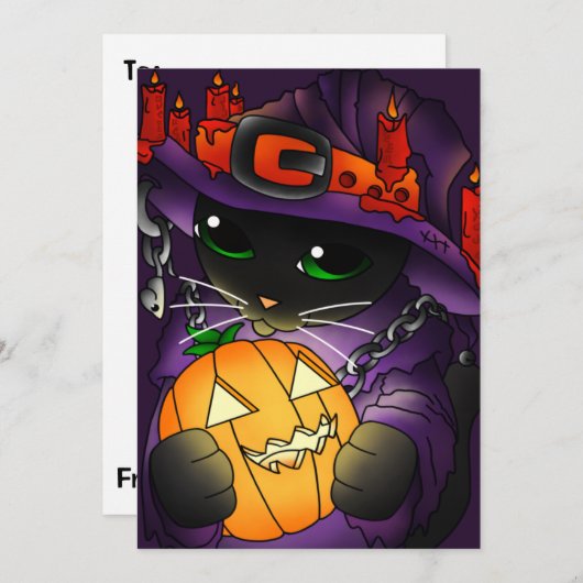Halloween Pumpkin Black Hexenkatze Karte (Vorne/Hinten)