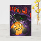 Halloween Pumpkin Black Hexenkatze Karte (Gelbe Blume)