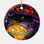 Halloween Pumpkin Black Hexenkatze Keramik Ornament (Hinten)