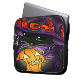 Halloween Pumpkin Black Hexenkatze Laptopschutzhülle (Vorderseite Links)
