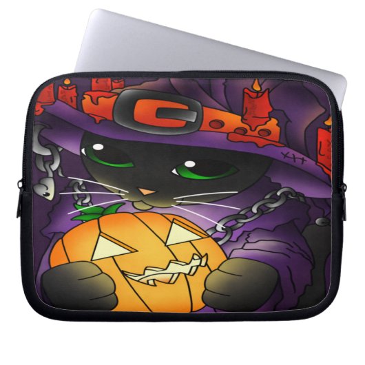 Halloween Pumpkin Black Hexenkatze Laptopschutzhülle (Vorderseite)