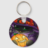 Halloween Pumpkin Black Hexenkatze Schlüsselanhänger (Vorderseite)