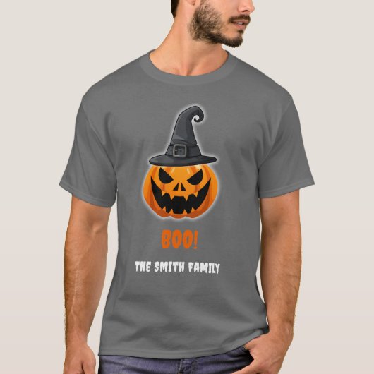 Halloween Pumpkin "BOO" - Personalisierter Name T-Shirt (Vorderseite)