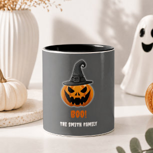 Halloween Pumpkin "BOO" - Personalisierter Name Zweifarbige Tasse