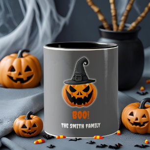 Halloween Pumpkin "BOO" - Personalisierter Name Zweifarbige Tasse