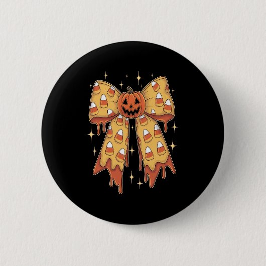 Halloween Pumpkin Bow Candy Corn Button (Vorderseite)